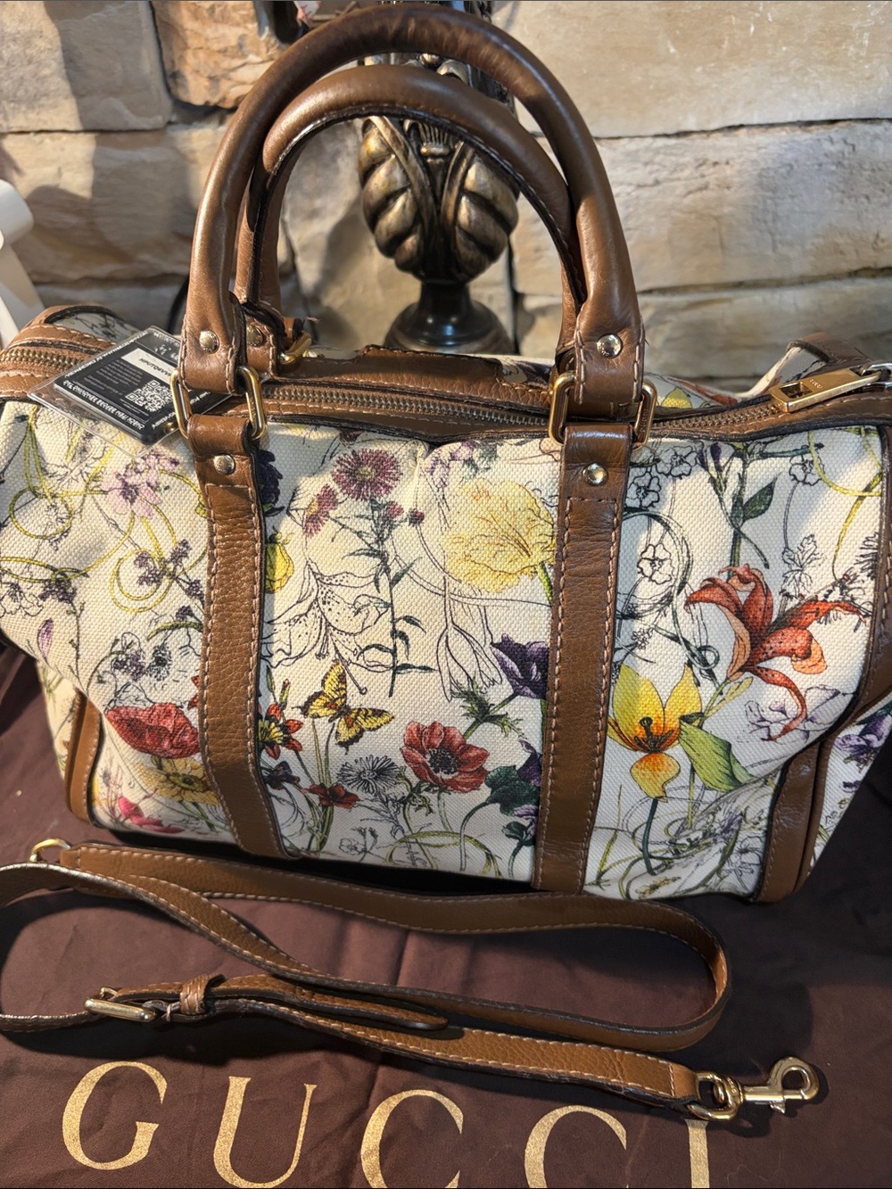 Gucci Floral Flower Leather-Trim Canvas Boston Bag - Picture 8 of 16